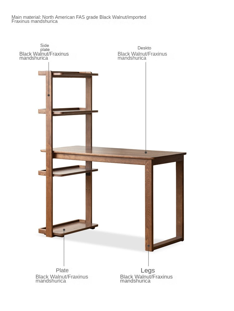 Black Walnut, Ash Solid Wood Desk Bookshelf