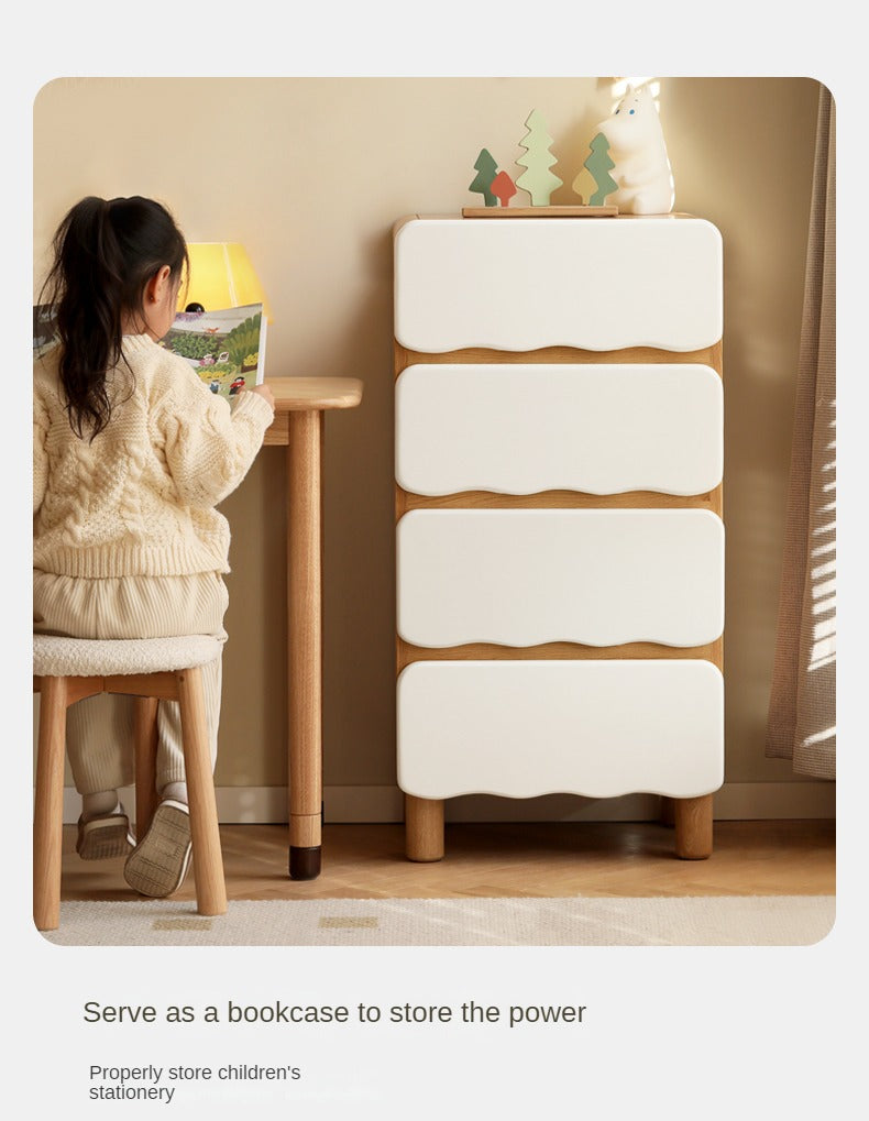 Oak Solid Wood Children's Narrow Cabinet High Drawer Storage "