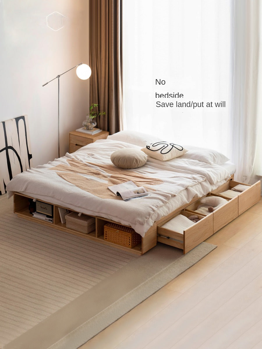 Oak solid wood platform bed, headboard-free box bed<