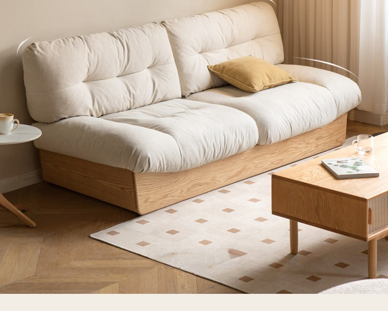 Oak Solid Wood Cream Style Down Floor Cloud Sofa"