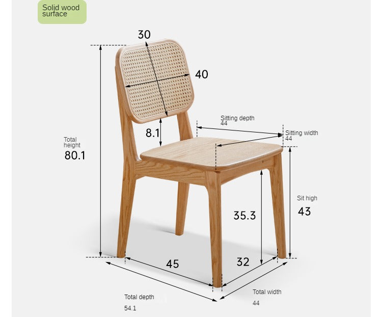 2 pcs - Oak solid wood rattan dining chair :