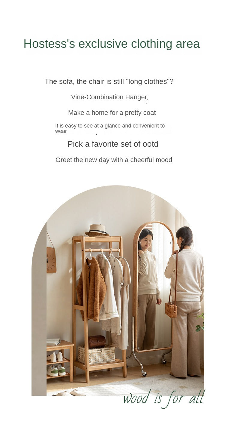 Oak, Ash solid wood hanger for small bedroom floor standing storage rack