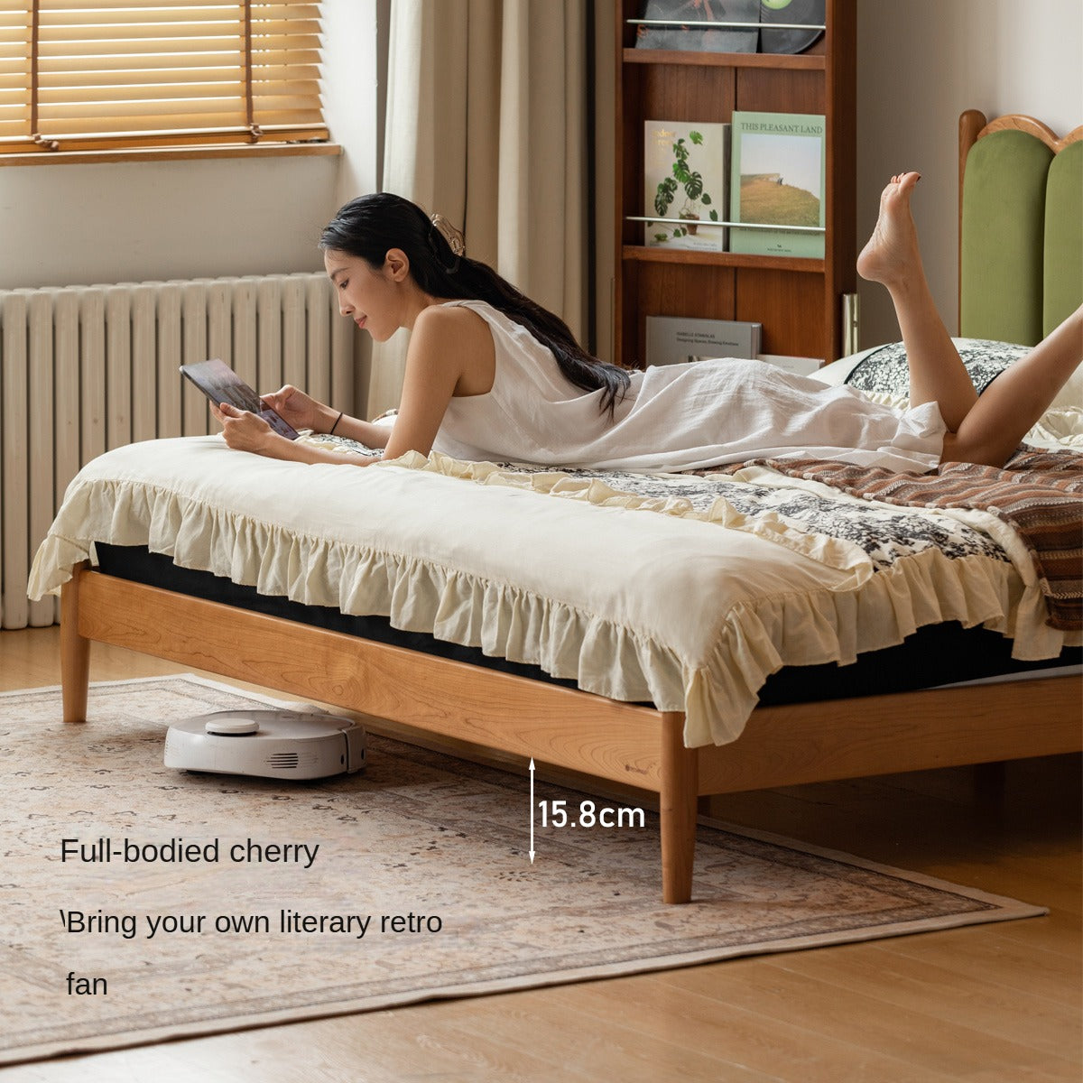 Cherry Solid Wood Soft Bed Retro