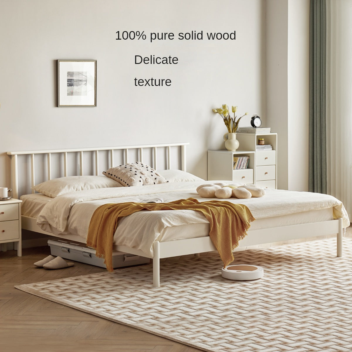 Pine solid wood bed Nordic light luxury white bed