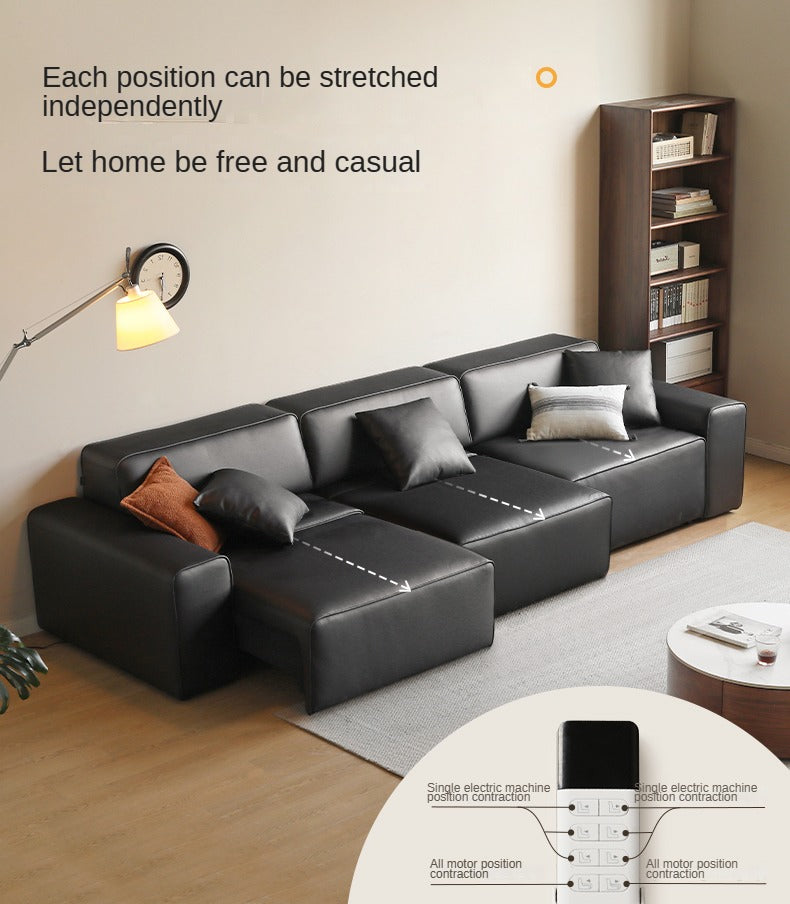 Organic Leather Art Sofa Retractable Bed Big Black Bull Electric Sofa Bed)