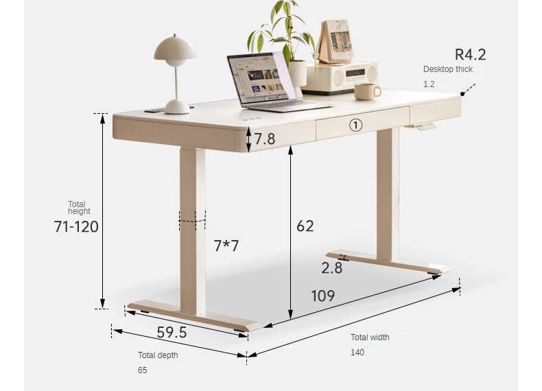 Poplar Solid wood smart electric lift desk cream style-