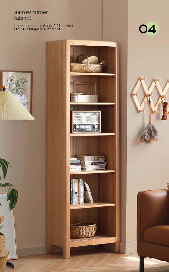 Oak solid wood bookcase with glass door