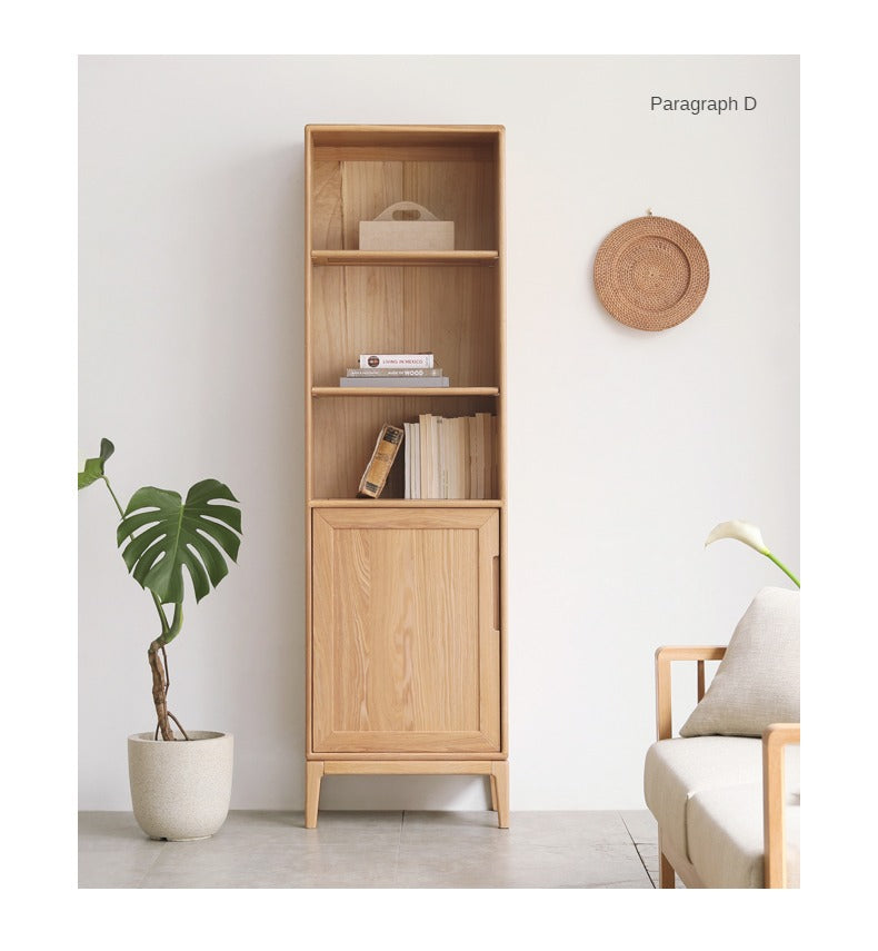 Ash solid wood floor-standing bookcase whole wall free combination bookshelf<