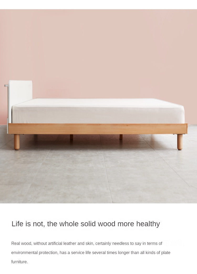 European Beech solid wood bed Nordic cream style<