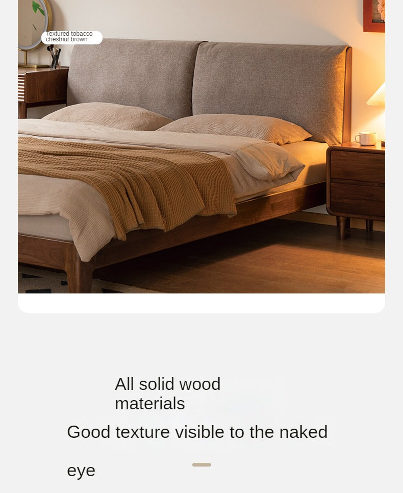 Black walnut solid wood fabric soft bed<