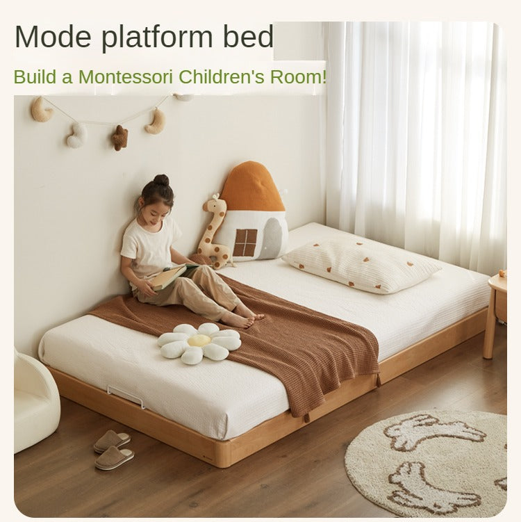 Beech Solid Wood Children's Splicing platform bed, headboard-free bed