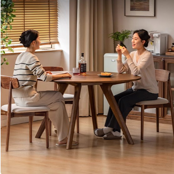 Black walnut solid wood retro round dining table