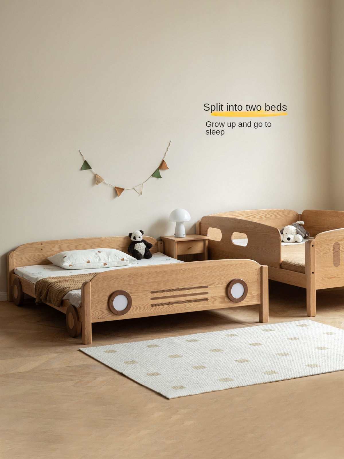 Beech solid wood children's Bunk Bed cartoon car Bed.