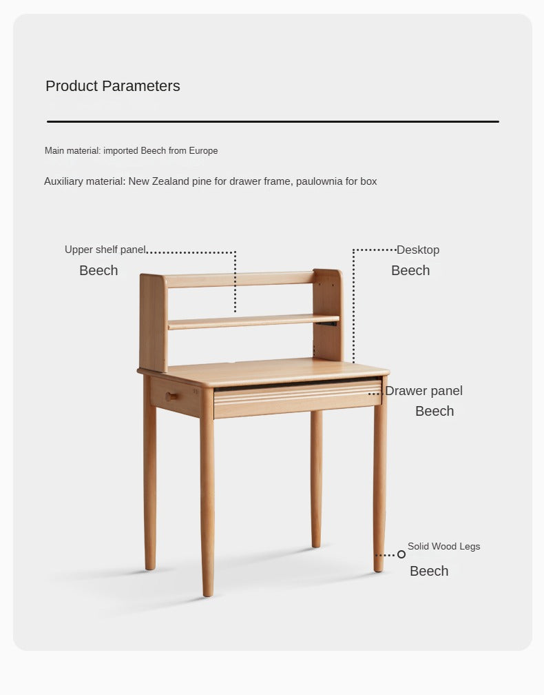 Beech Solid Wood Desk Bookshelf Integrated