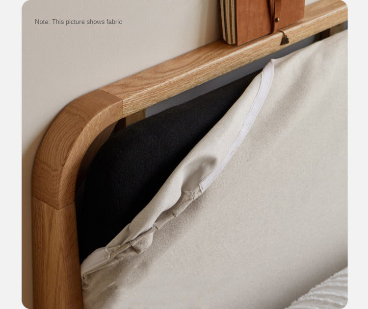 Oak Solid Wood Bed Modern Genuine Leather,Technology Cloth, Fabric