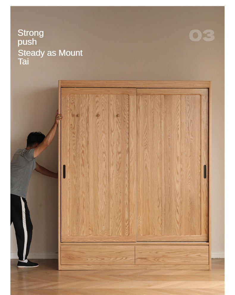 Oak Solid Wood Wardrobe Sliding Door Modern Simple