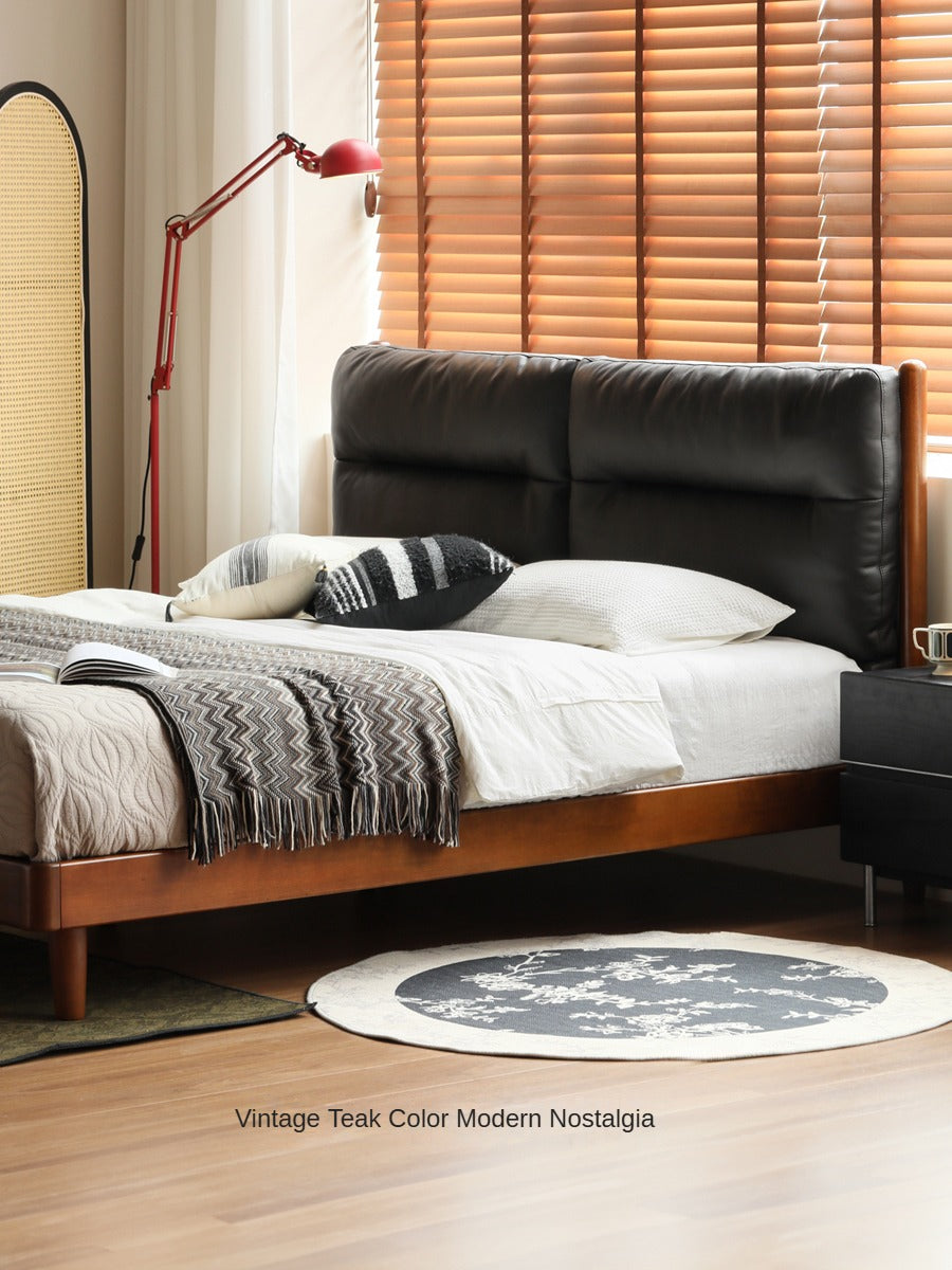 Poplar Solid Wood Bed Retro Soft Bed