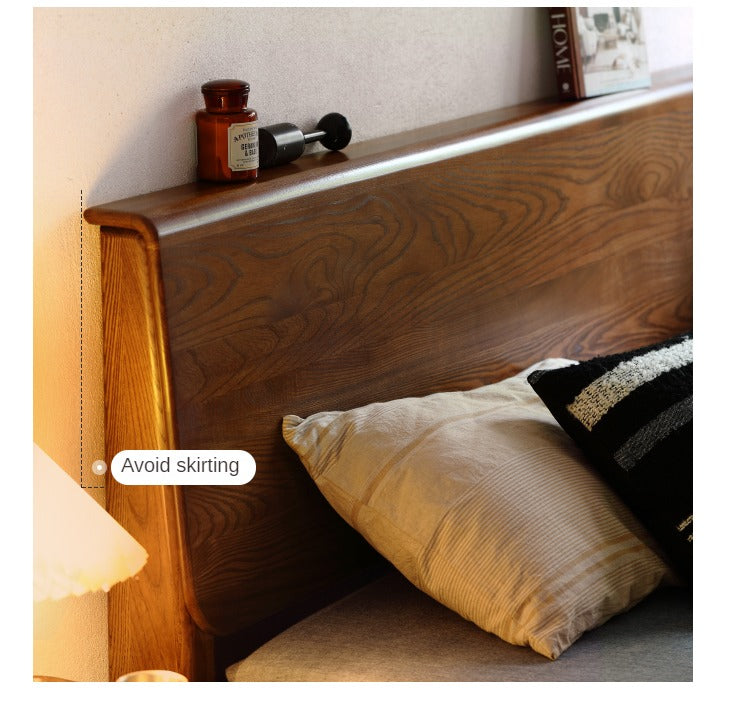 Ash, Oak solid wood bed Nordic modern simple bed<