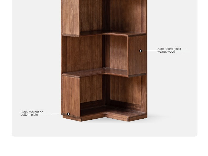 Black walnut solid wood corner storage bookcase<