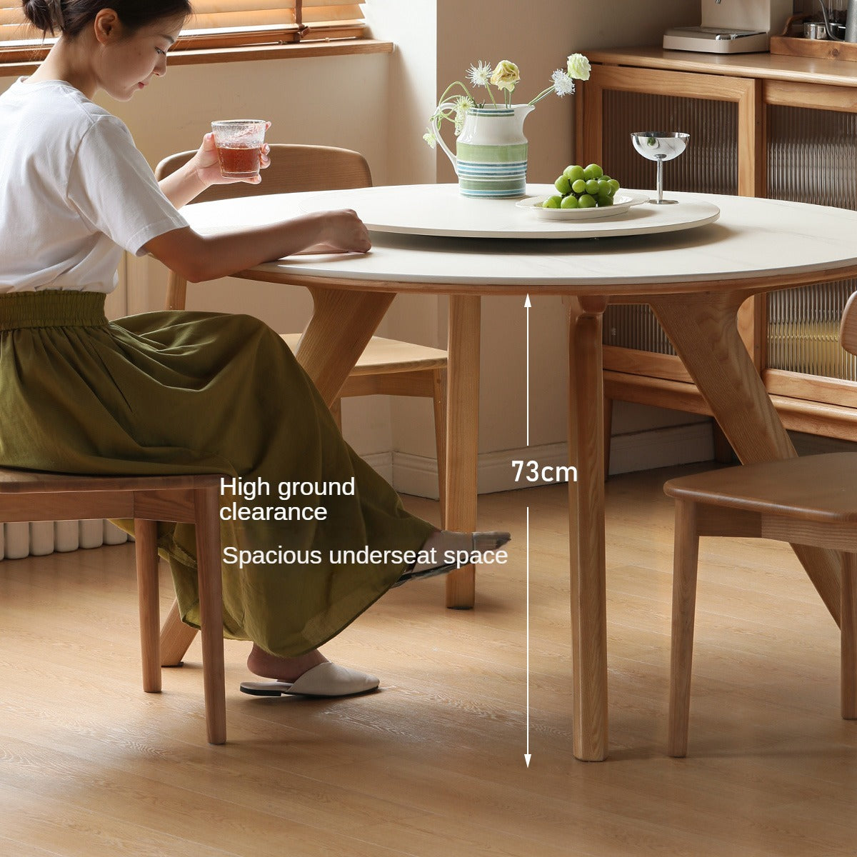 Ash solid wood turntable round dining table