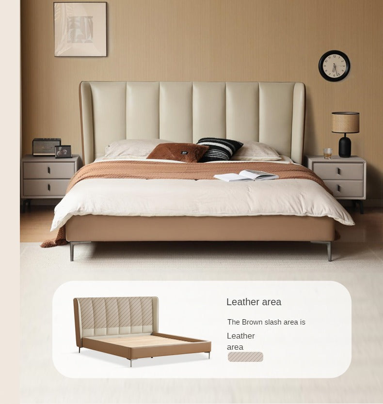 Genuine Leather Bed Light Luxury Cowhide Bed _)