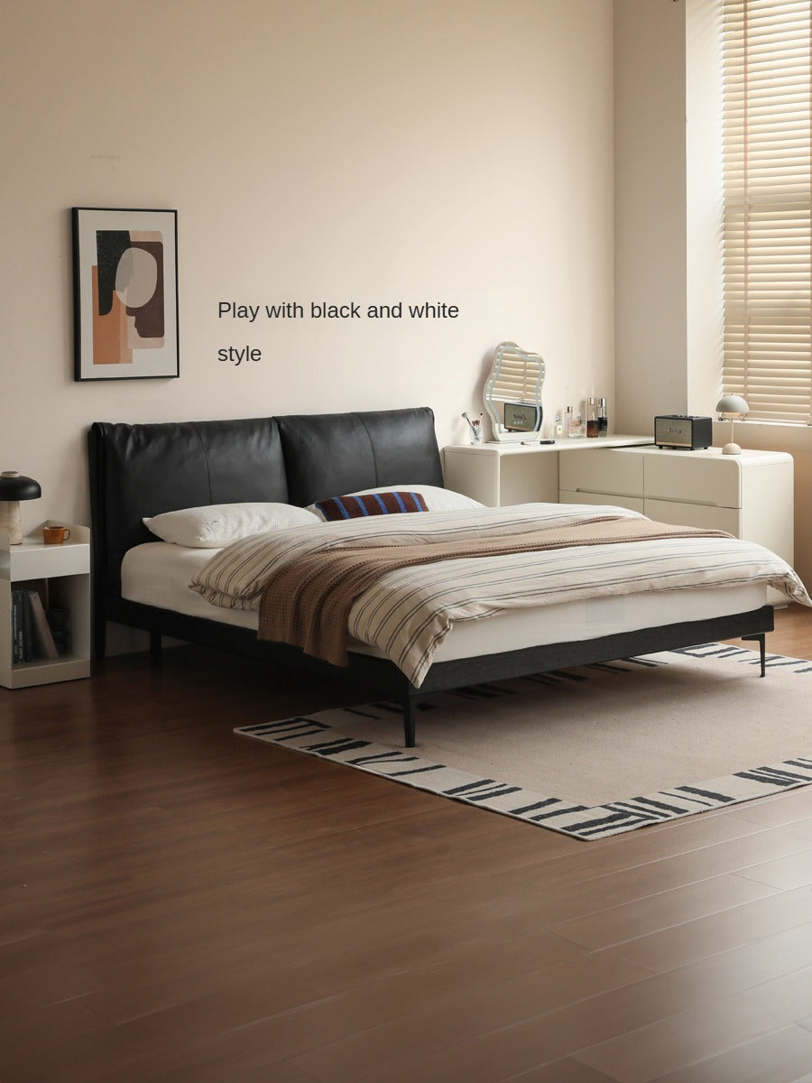 Genuine Leather Bed Modern Simple