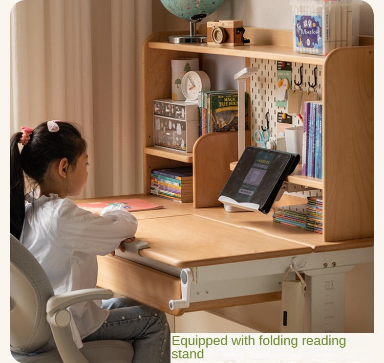 Beech Solid Wood Hand Crank Lift Children's Study Table