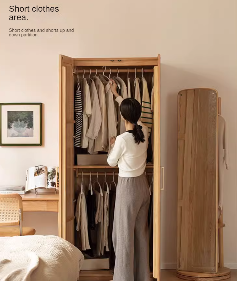 Oak Solid Wood Free Combination Wardrobe Rattan Door