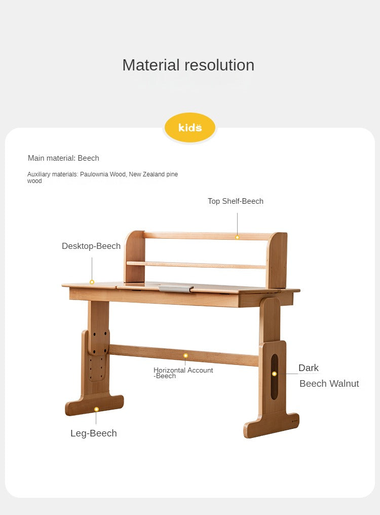 European beech solid wood liftable kids table