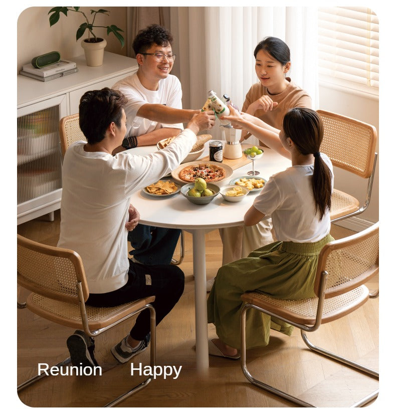 Birch solid wood white cream style rock board round dining table