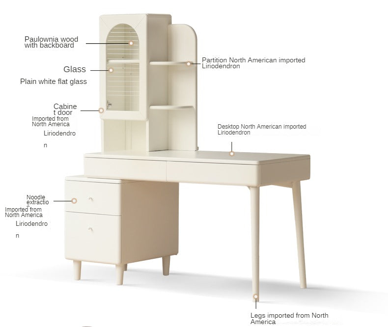 Poplar Solid Wood Retractable Desk and Bookshelf: