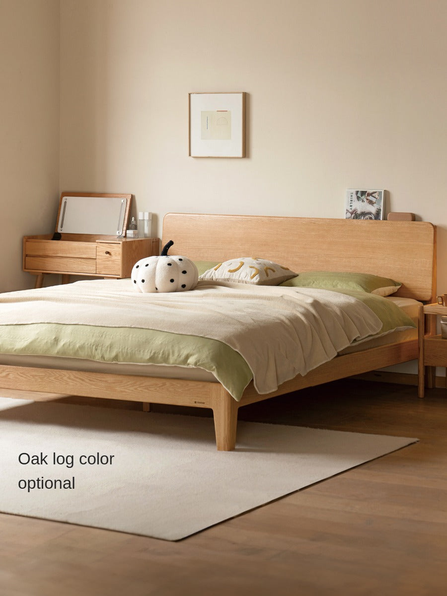 Oak Solid Wood High Back Large Bed