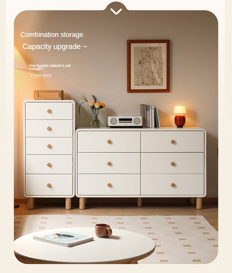 Poplar, Oak Solid Wood Cream Style Chest of Drawers