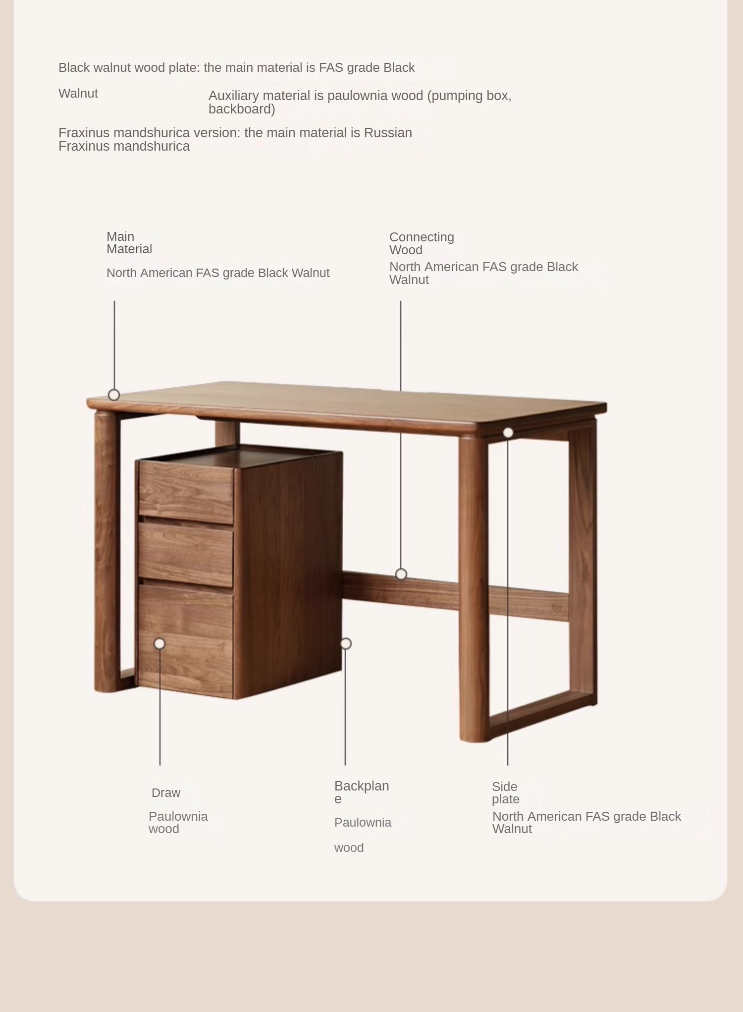 Black Walnut, Ash Solid Wood Study Writing Desk