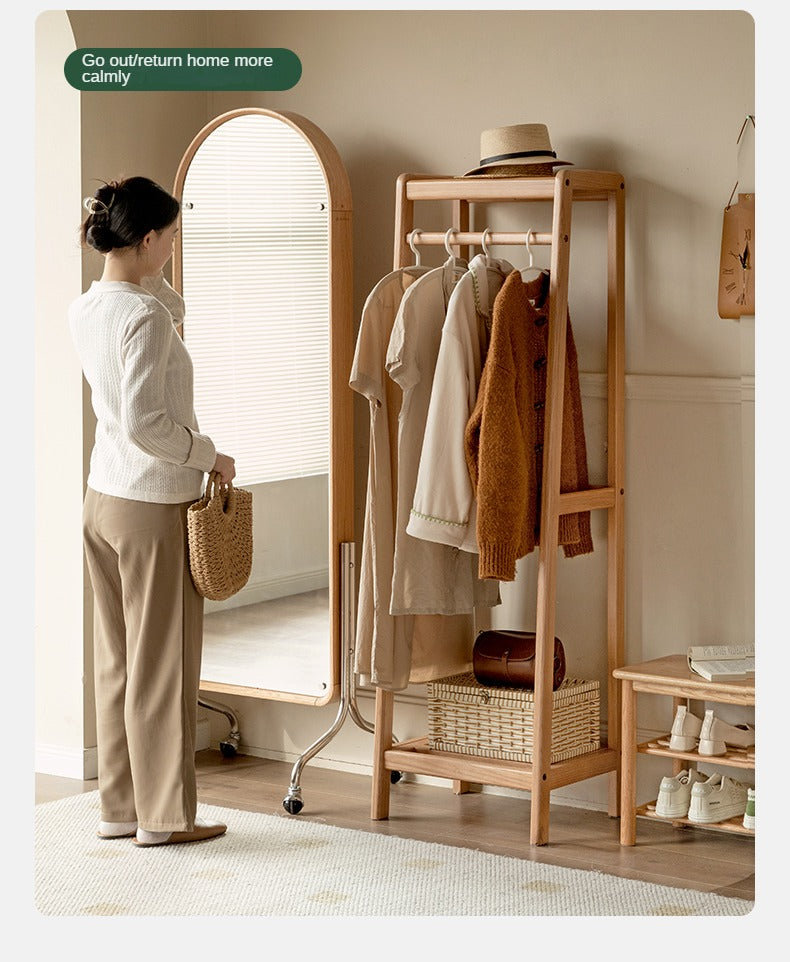 Oak, Ash solid wood hanger for small bedroom floor standing storage rack