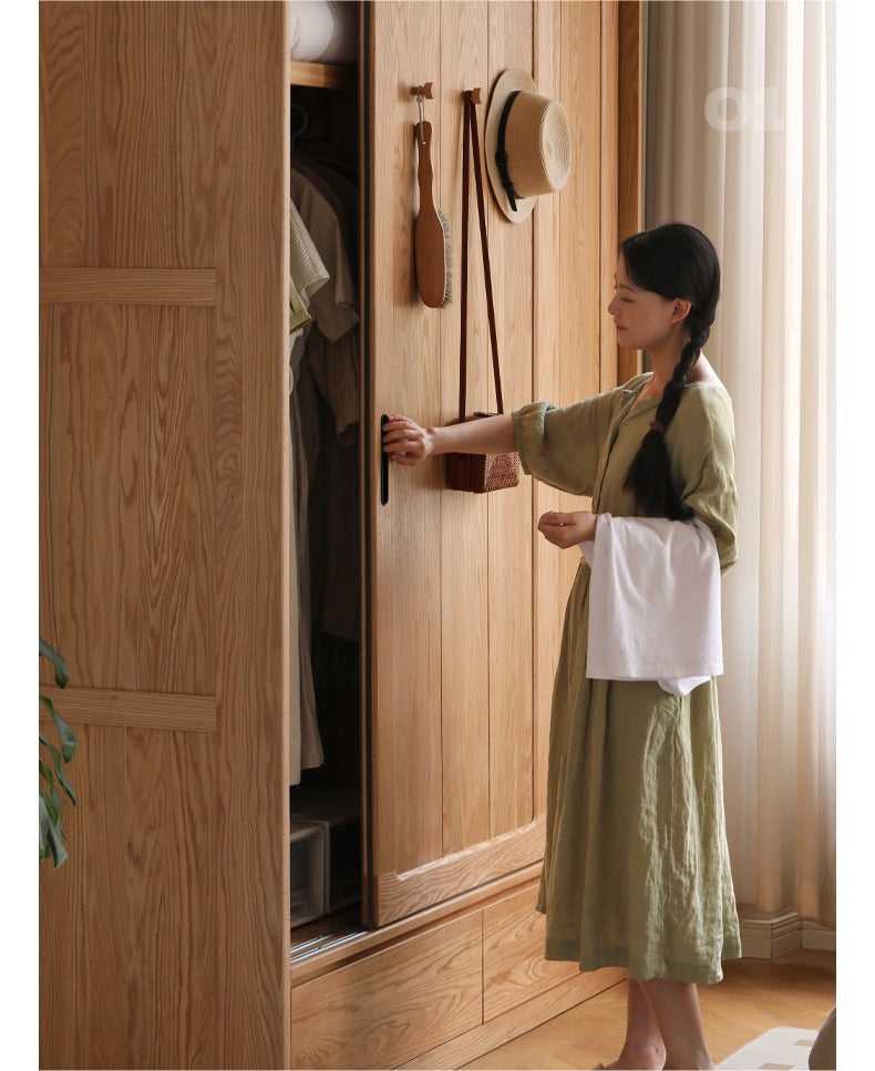 Oak Solid Wood Wardrobe Sliding Door Modern Simple