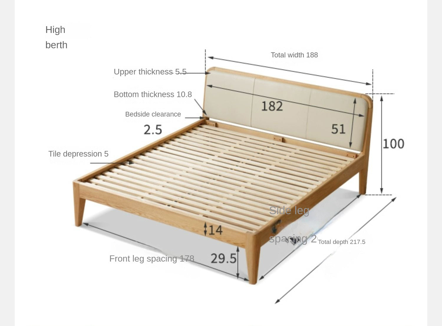 Oak Solid Wood Bed Modern Genuine Leather,Technology Cloth, Fabric