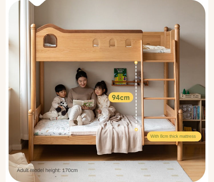 Oak Solid Wood Children's Bunk Bed.