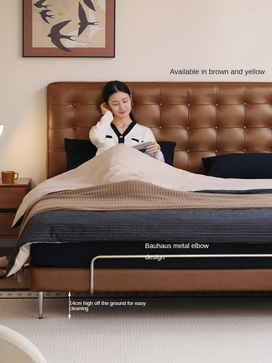 Genuine Leather Soft Covered Bed