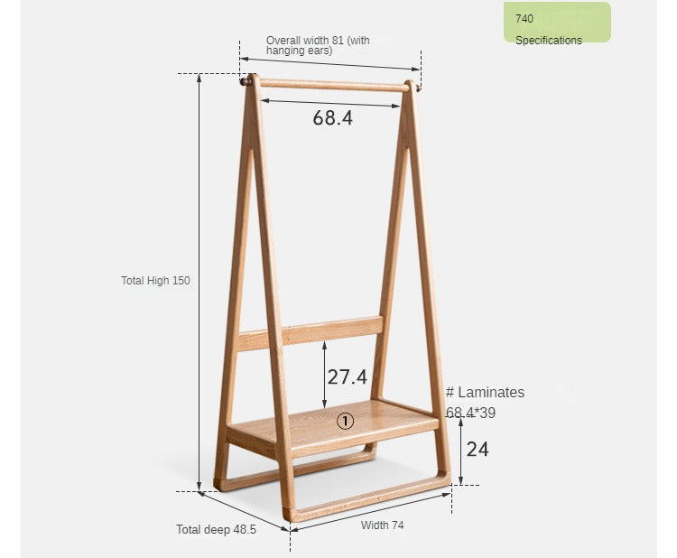 Oak solid wood hanger Nordic home floor coat rack<