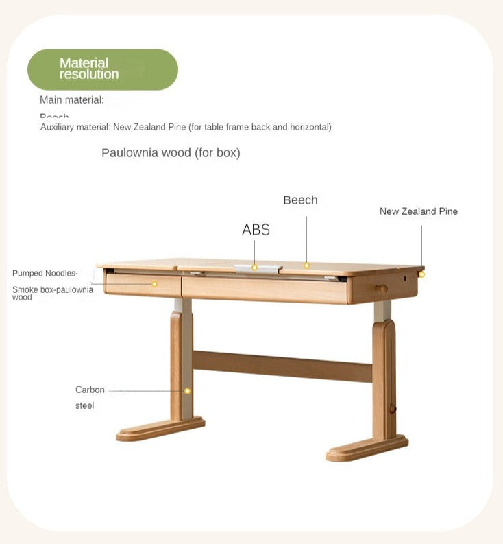 Beech solid wood children's study adaptive desktop, lifting table