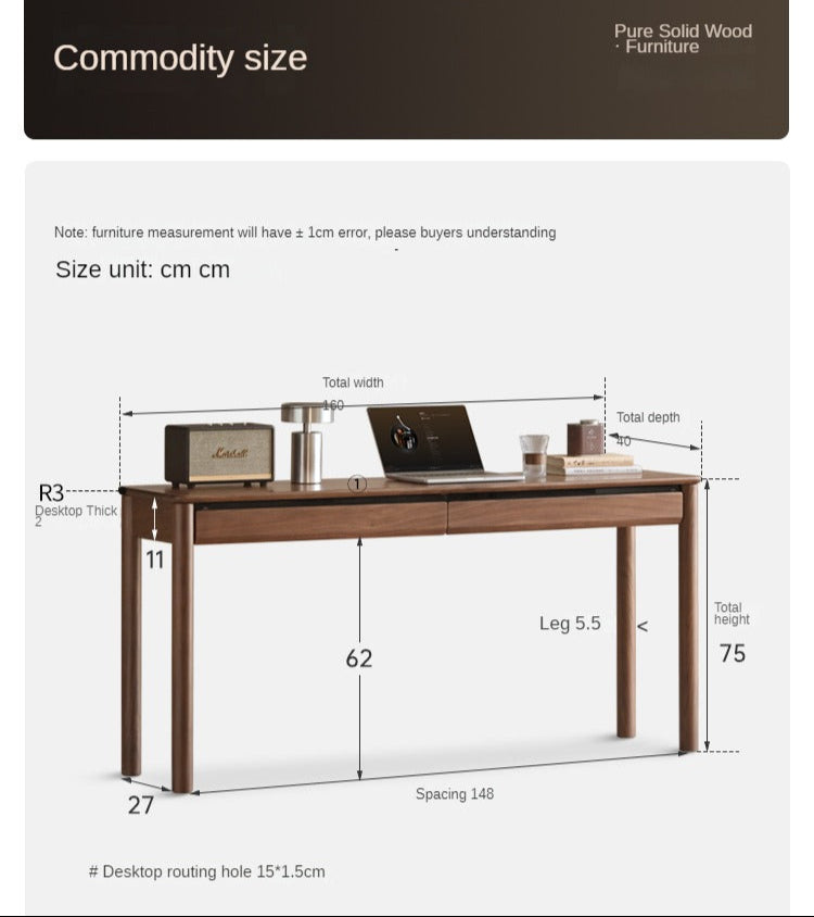 Black Walnut Solid Wood Light Luxury With Drawer Desk