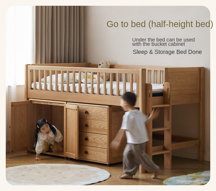 Beech Solid Wood Mother and Child Trolley Bunk Bed