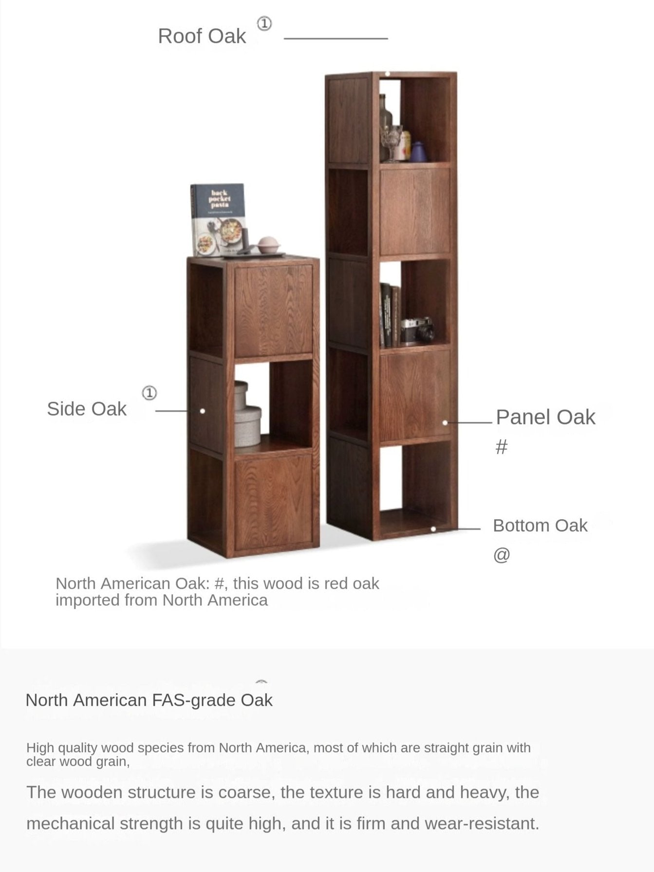 Oak Solid Wood Bookshelf Narrow Cabinet -