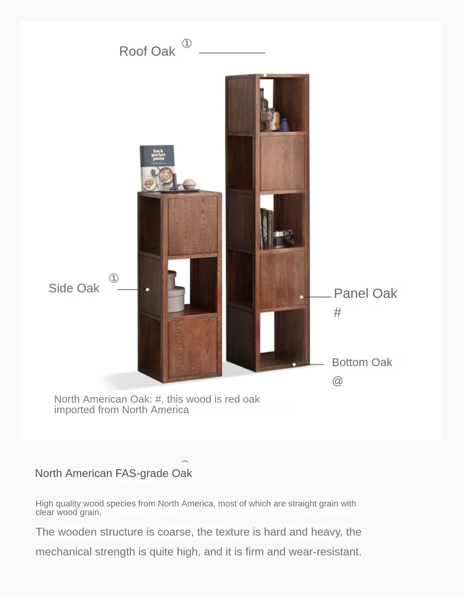 Oak Solid Wood Bookshelf Narrow Cabinet -