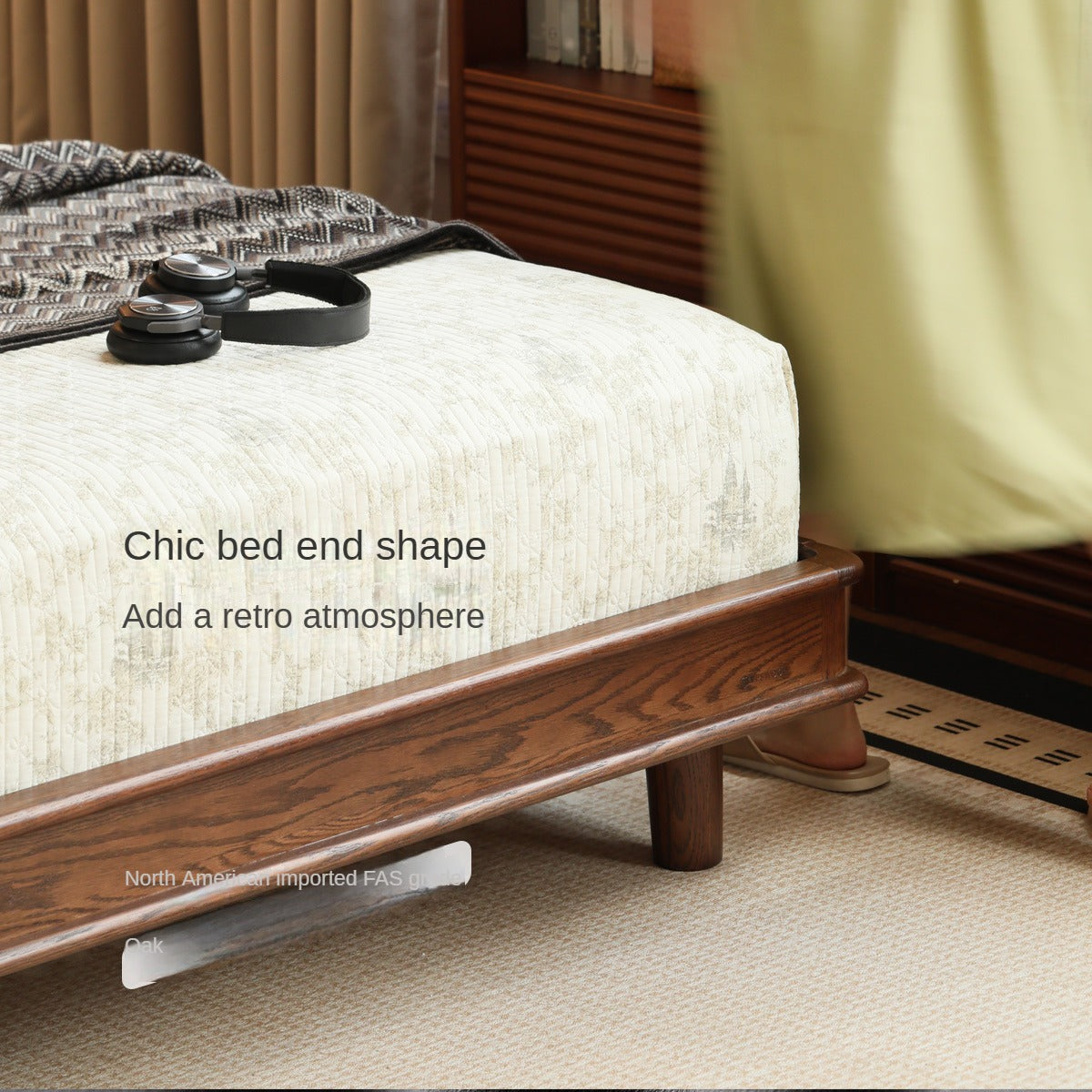 Oak Solid Wood Multifunctional Retro Soft Bed