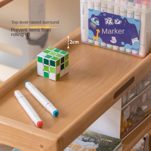 Beech Solid Wood Children's Under-Table Bookcase with Wheels