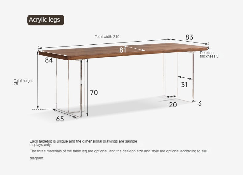 Black walnut solid wood natural edge large board dining table,