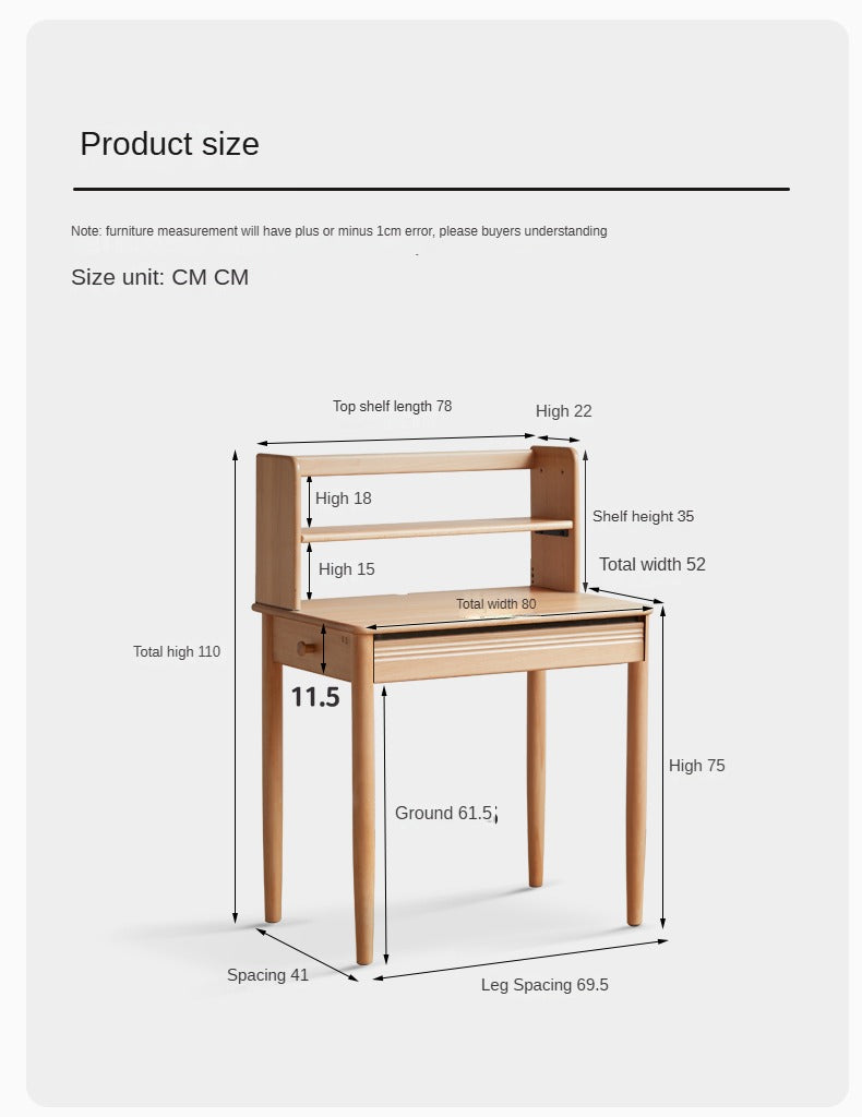 Beech Solid Wood Desk Bookshelf Integrated