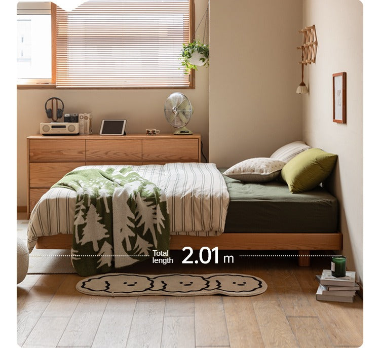 Cherry Solid Wood platform bed, headboard-free bed<